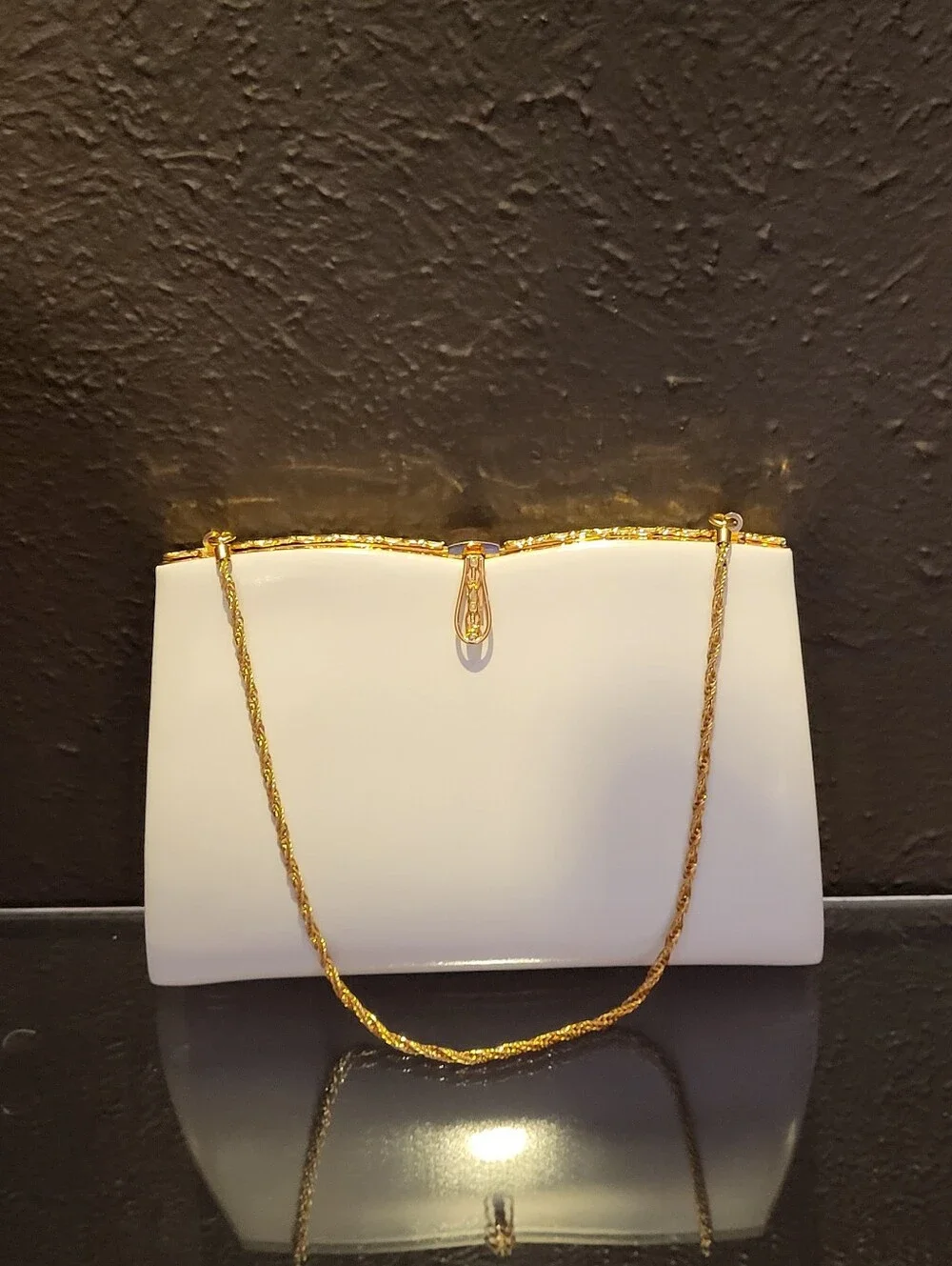 Kawasaki Kojima Mid-Century Winter White Hard Shell Evening Bag Rare